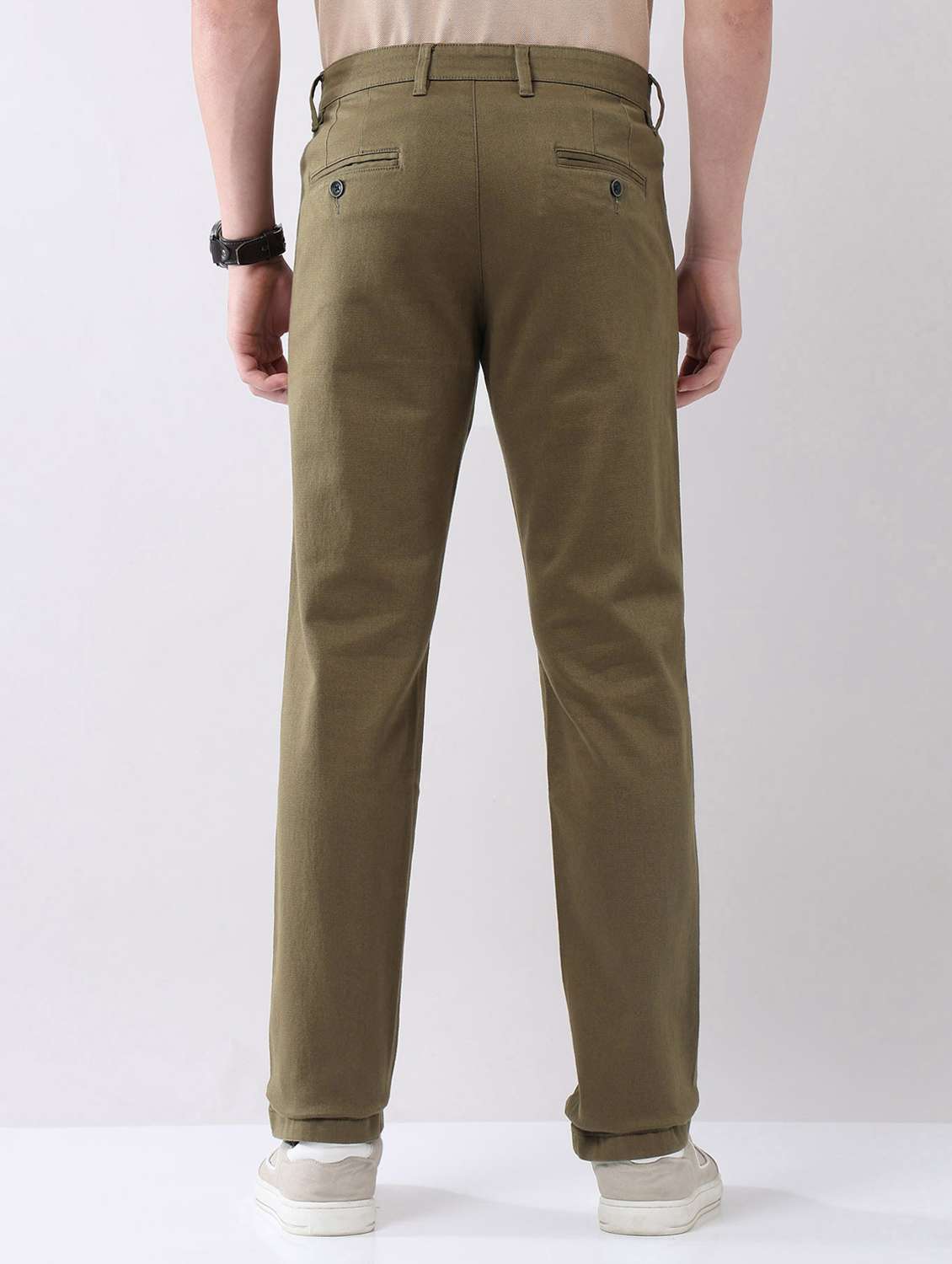 men solid mid rise flat front chinos trouser - 22092315 - Standard Image - 3
