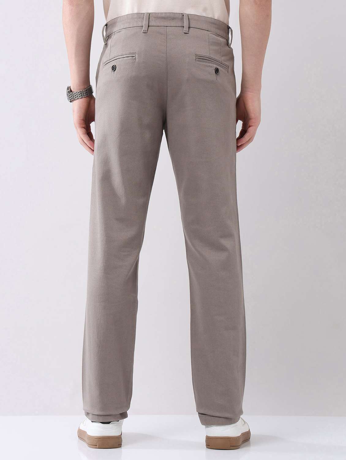 men solid mid rise flat front chinos trouser - 22092317 - Standard Image - 3