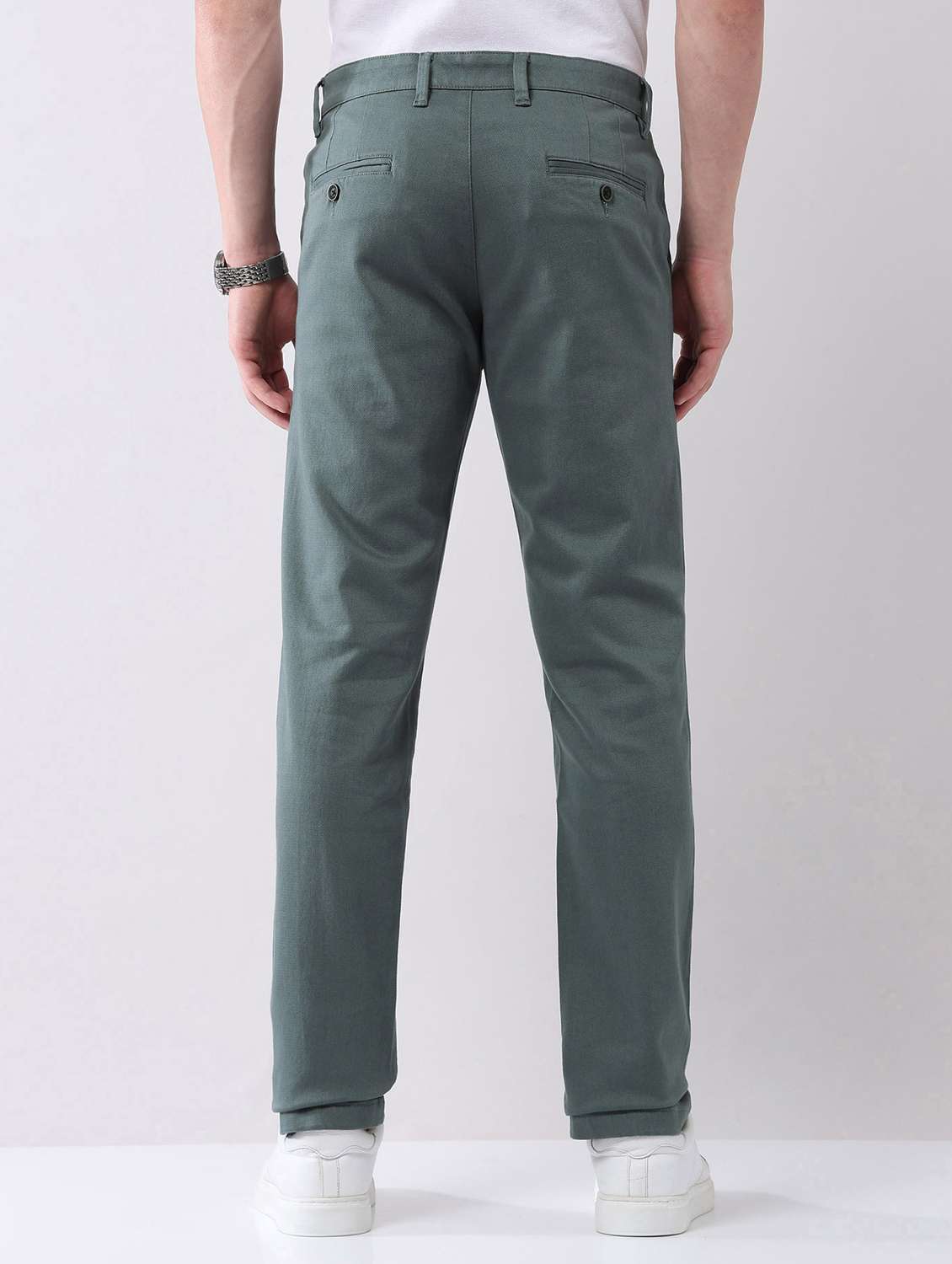 men solid mid rise flat front chinos trouser - 22092321 -  Standard Image - 3