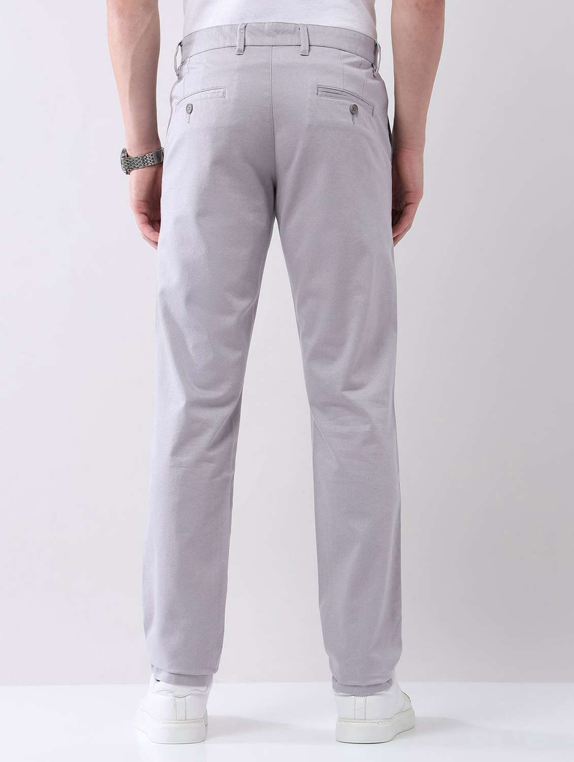 men solid mid rise flat front chinos trouser - 22092322 - Standard Image - 3