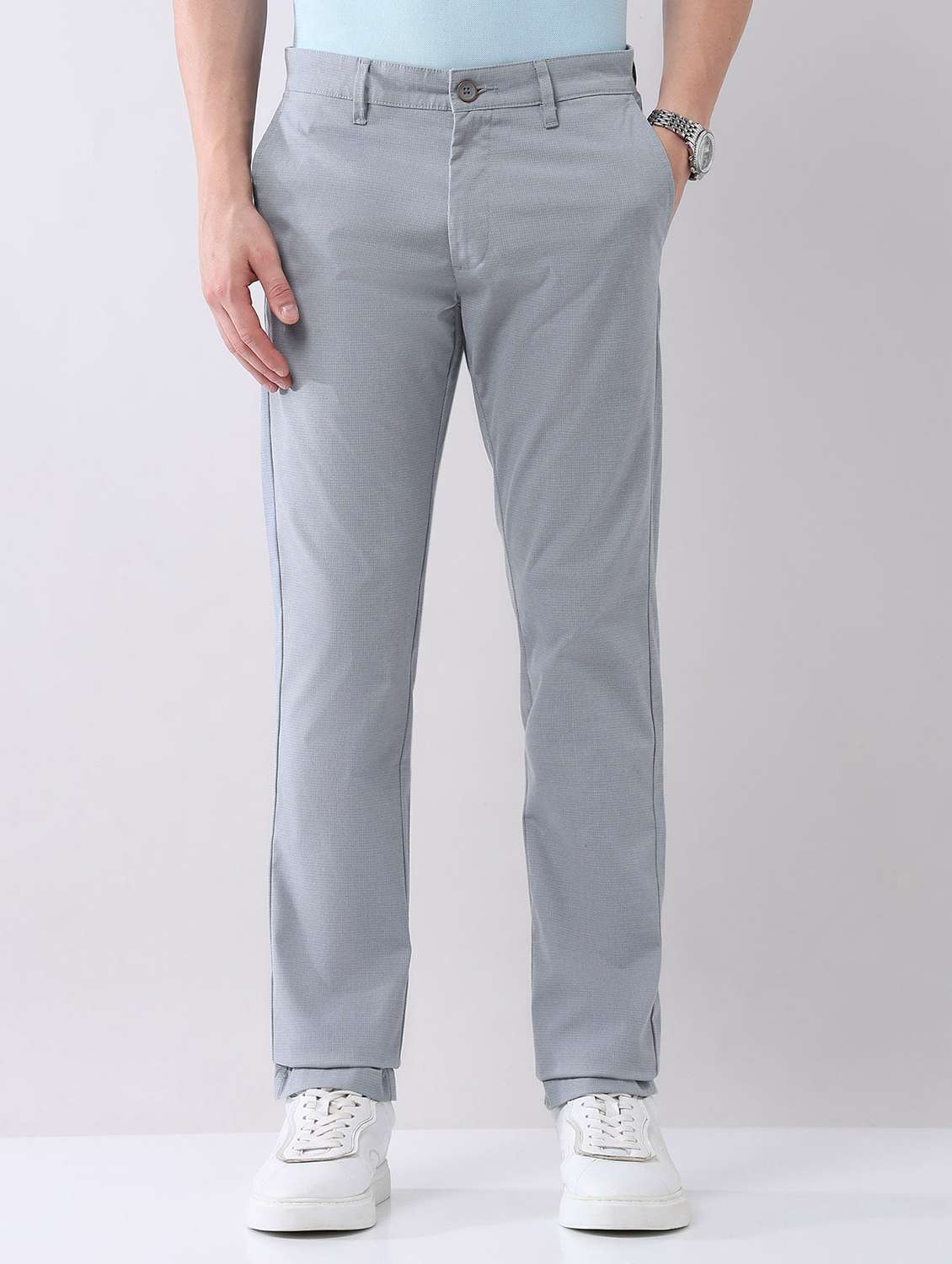 men solid mid rise flat front chinos trouser - 22092323 - Zoom Image - 0