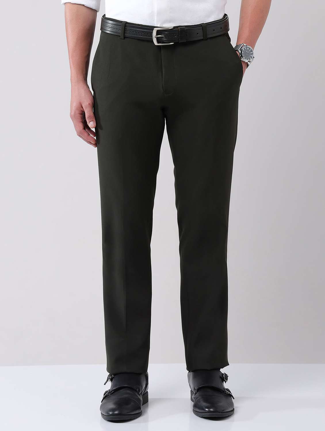 men solid mid rise flat front formal trouser - 22092335 - Zoom Image - 0