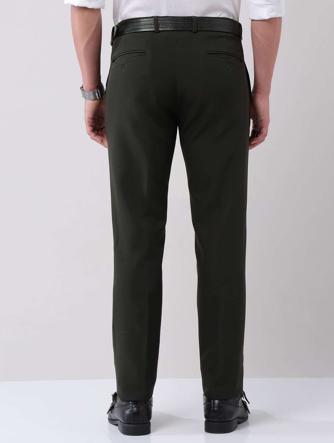men solid mid rise flat front formal trouser - 22092335 - Standard Image - 3