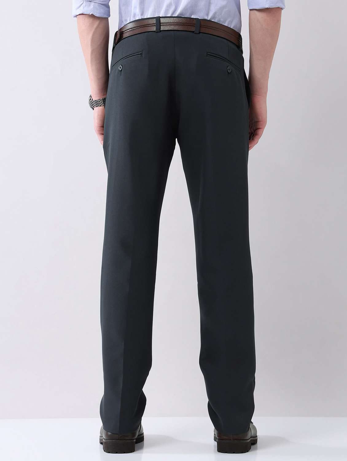 men solid mid rise flat front formal trouser - 22092336 - Standard Image - 3