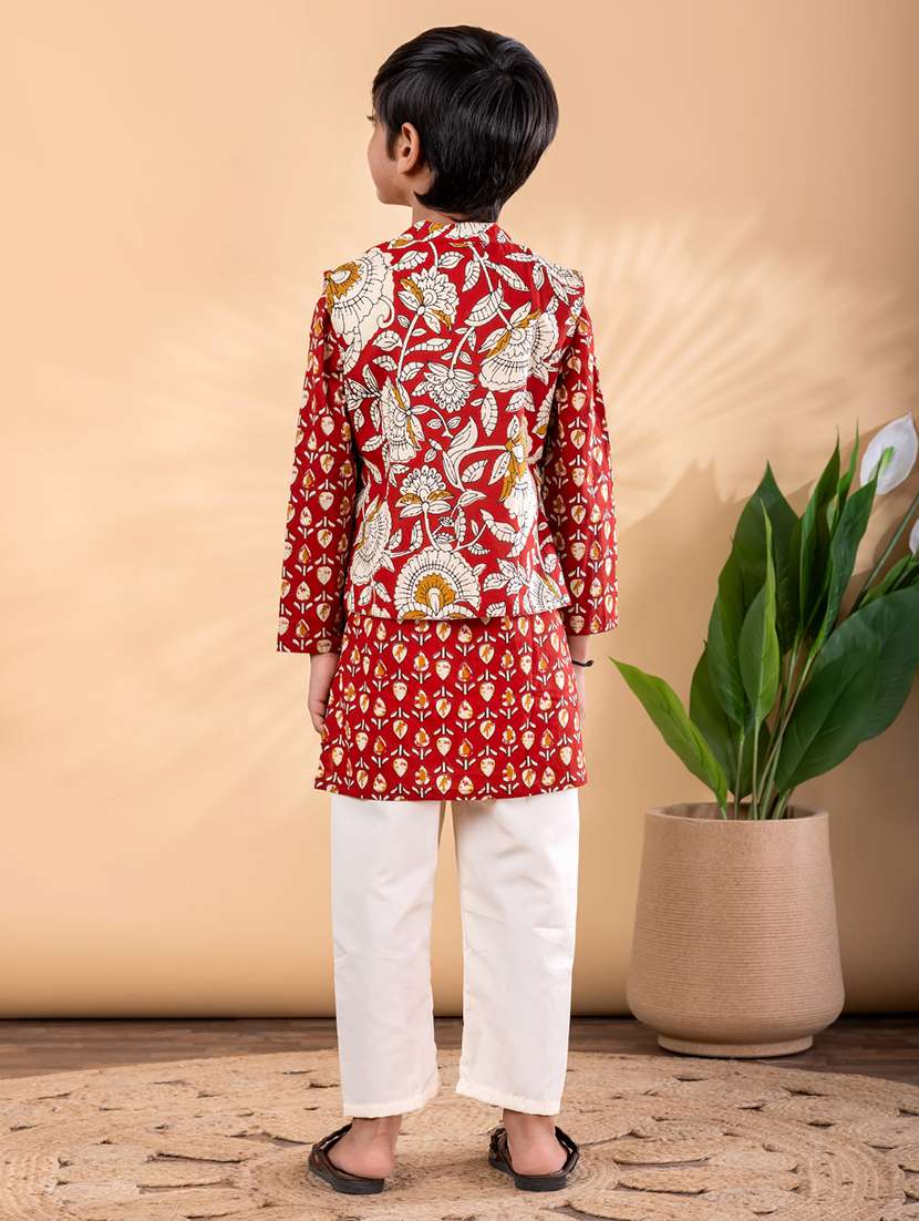 red cotton kurta sets kurtas & set - 22092339 -  Standard Image - 3
