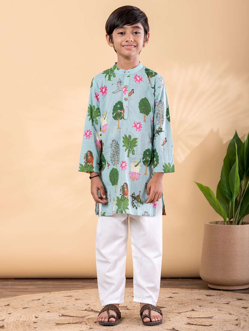 boys printed mandarin neck kurta pyjama set - 22092341 -  Zoom Image - 0