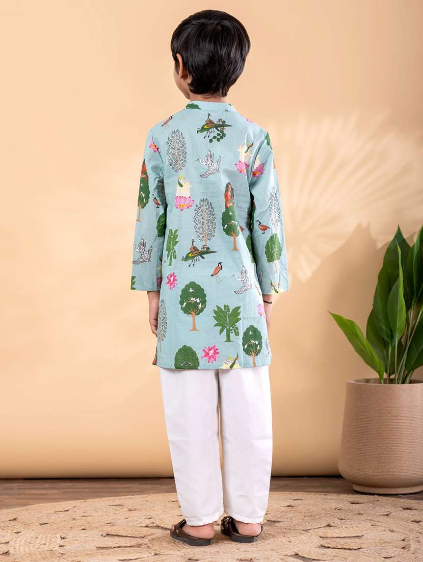 boys printed mandarin neck kurta pyjama set - 22092341 -  Standard Image - 3
