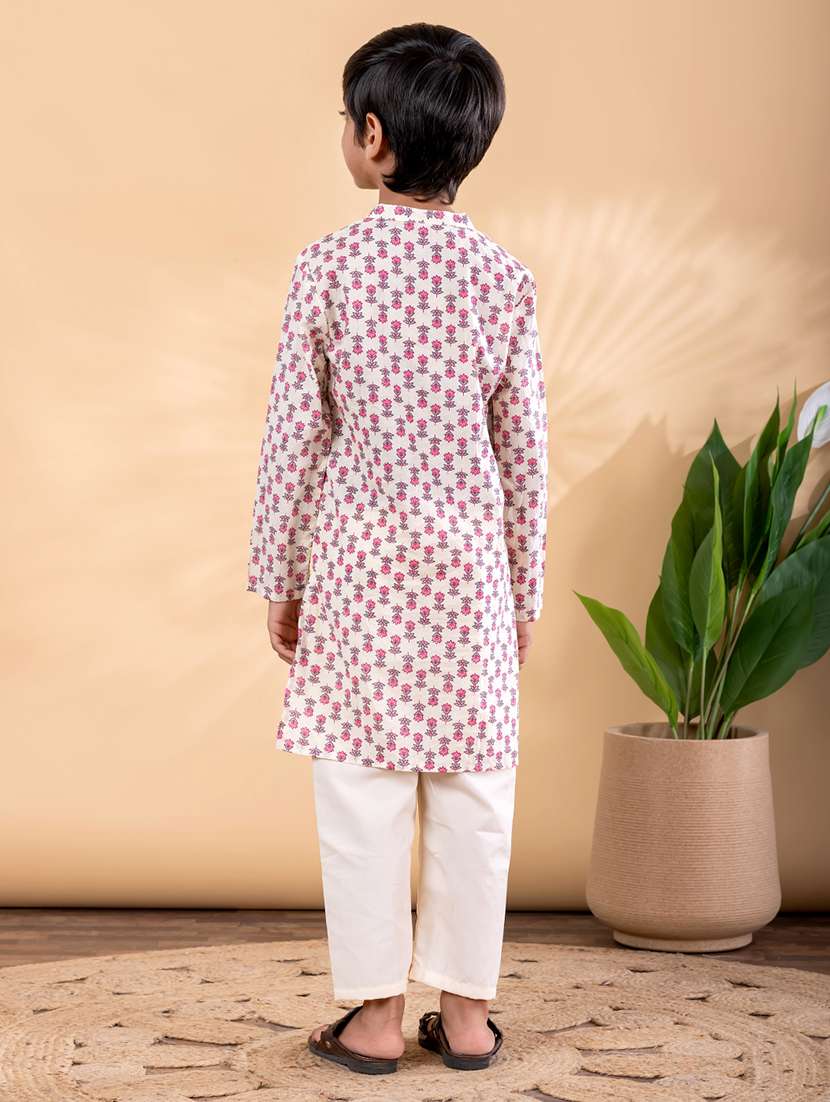 boys printed mandarin neck kurta pyjama set - 22092342 - Standard Image - 3