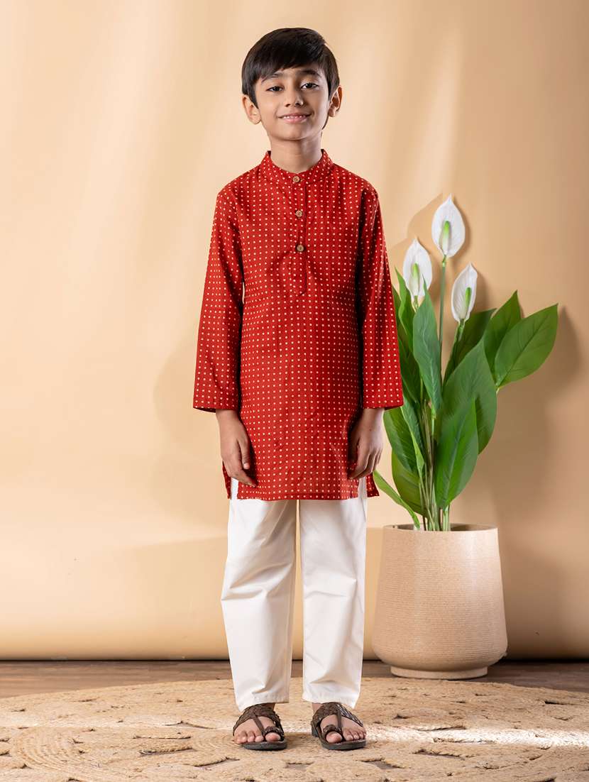boys self design mandarin neck kurta pyjama set - 22092343 -  Zoom Image - 0