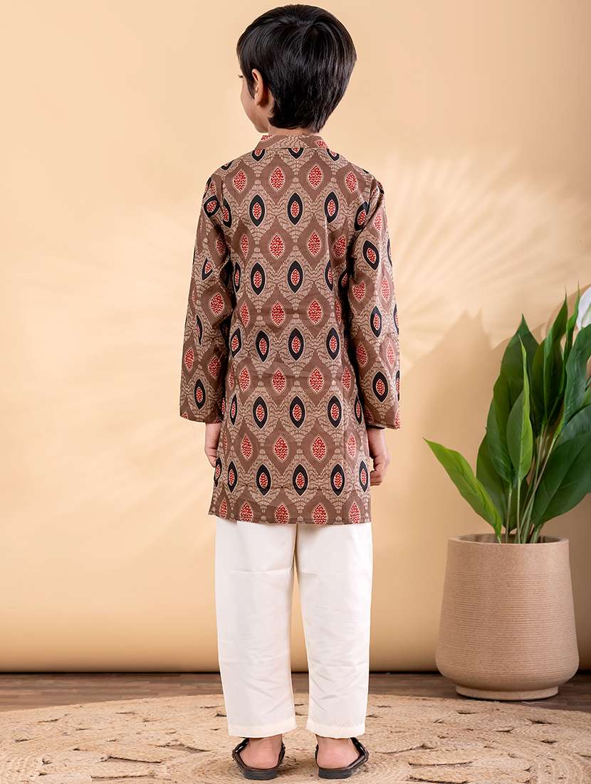 boys printed mandarin neck kurta pyjama set - 22092344 -  Standard Image - 3