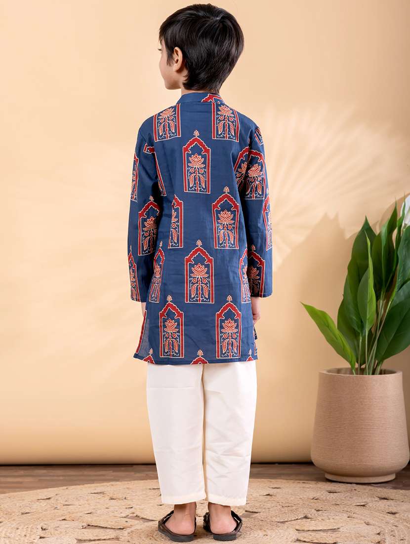 boys printed mandarin neck kurta pyjama set - 22092345 -  Standard Image - 3