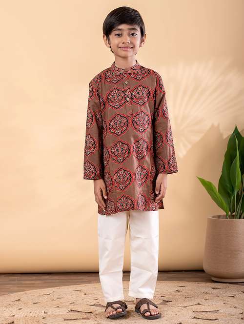 boys printed mandarin neck kurta pyjama set - 22092347 - Standard Image - 0