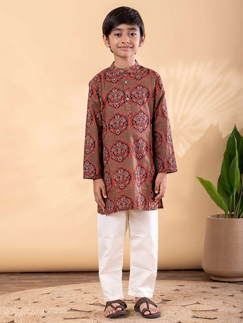 boys printed mandarin neck kurta pyjama set - 22092347 - Zoom Image - 0