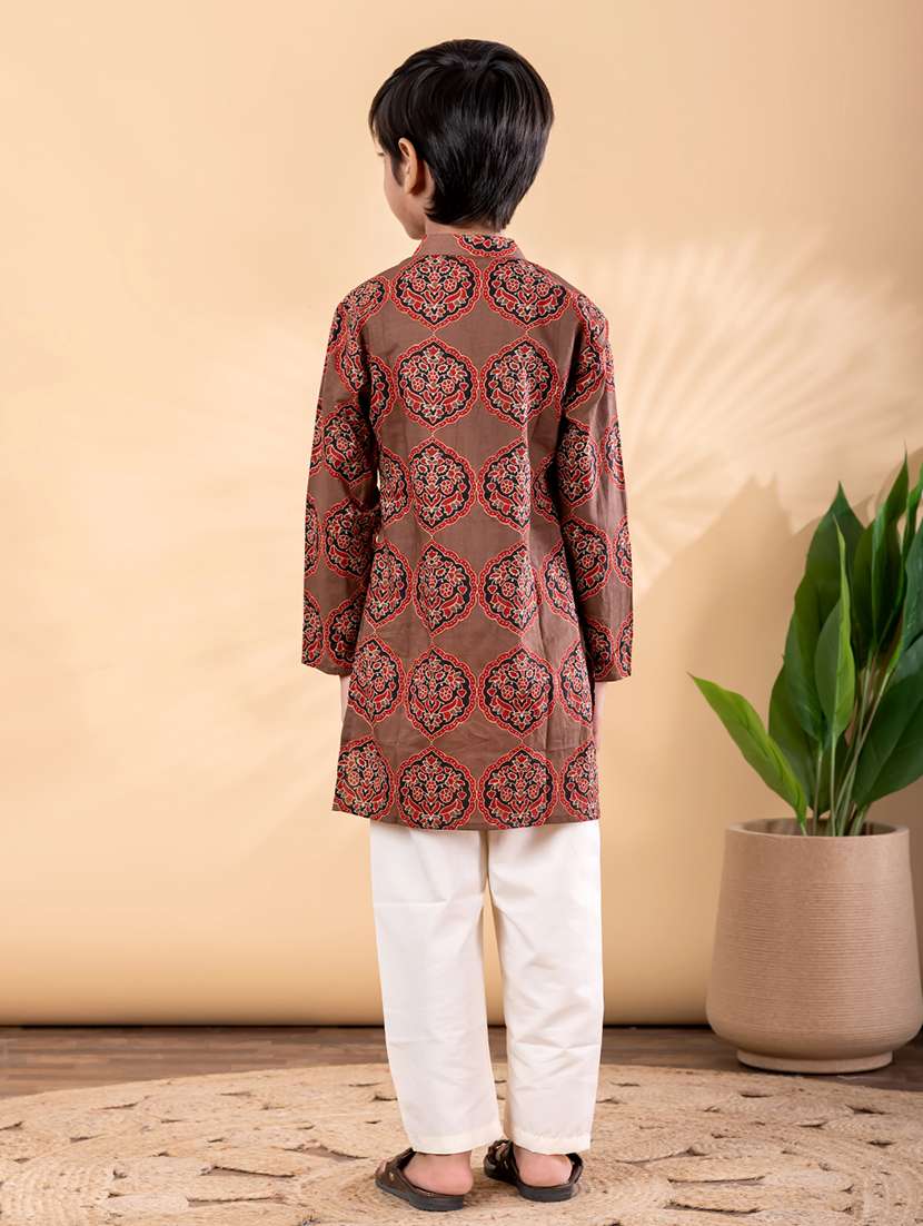 boys printed mandarin neck kurta pyjama set - 22092347 - Standard Image - 3