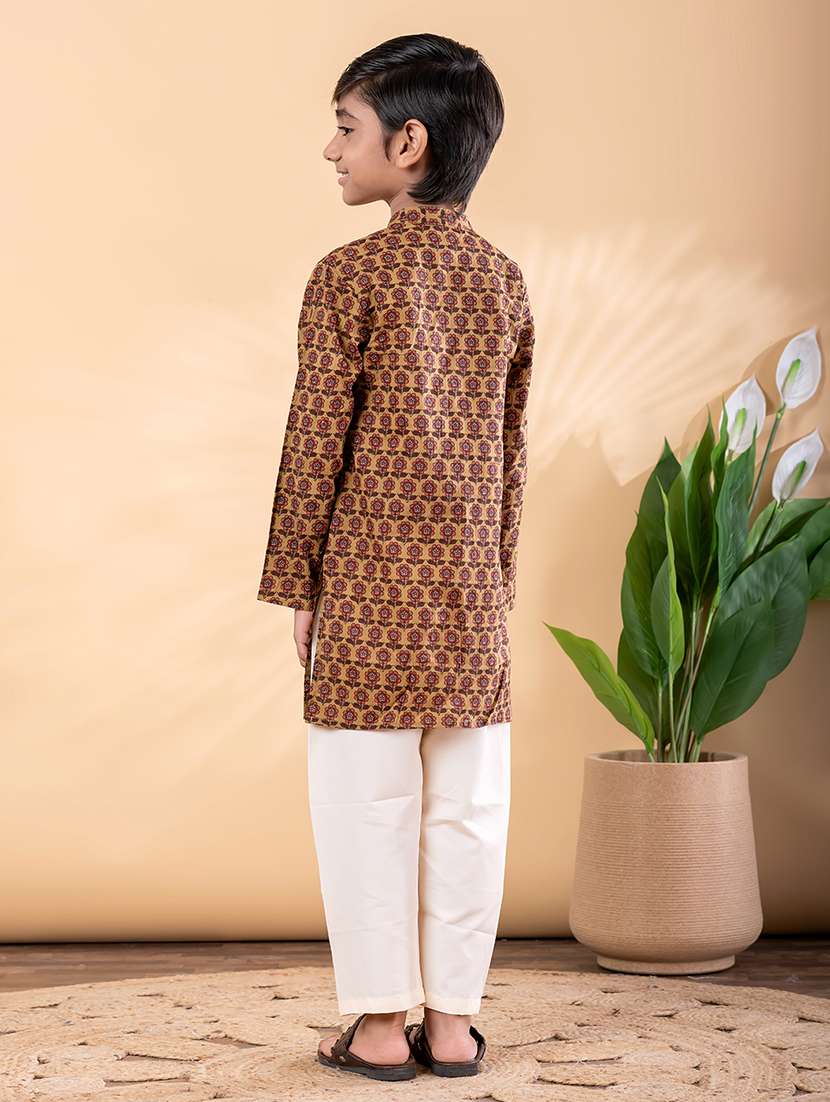 boys printed mandarin neck kurta pyjama set - 22092348 -  Standard Image - 3