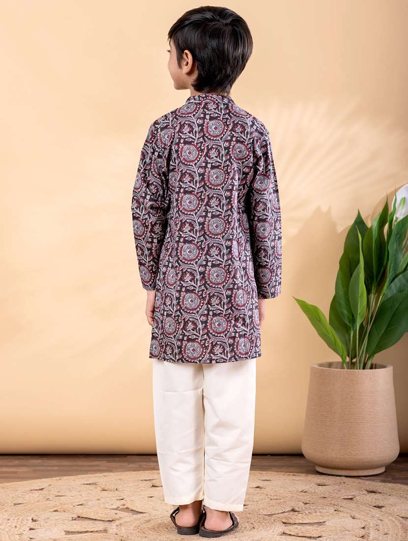 boys printed mandarin neck kurta pyjama set - 22092349 -  Standard Image - 3