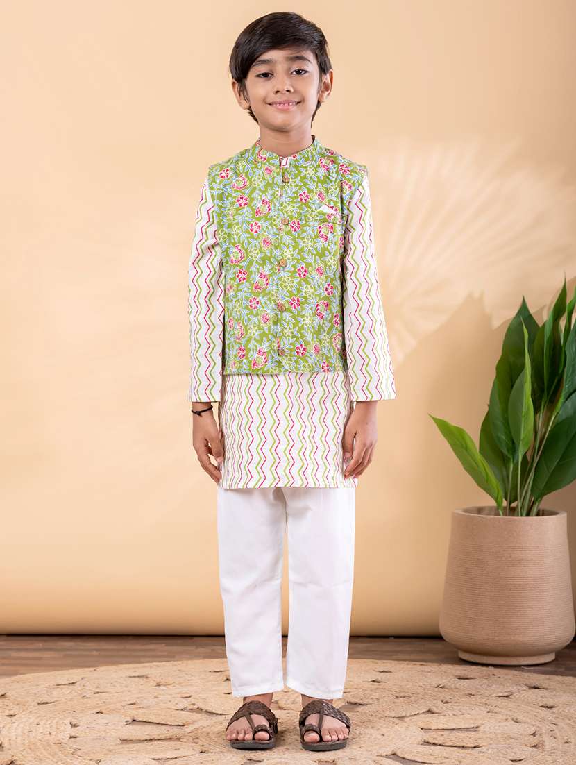 green cotton kurta sets kurtas & set - 22092356 -  Zoom Image - 0