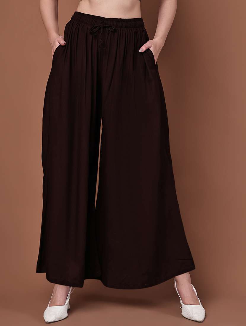 brown viscose palazzos - 22092360 -  Zoom Image - 0