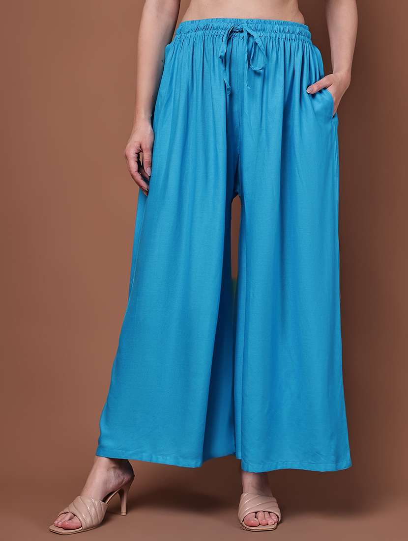 blue viscose palazzos - 22092362 -  Zoom Image - 0