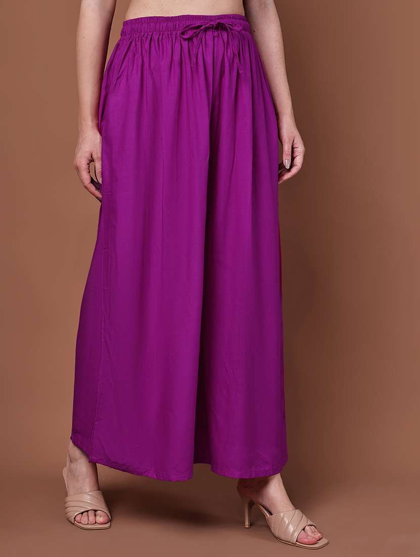 magenta viscose palazzos - 22092365 - Standard Image - 3