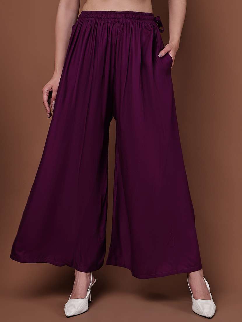 purple viscose palazzos - 22092367 -  Zoom Image - 0
