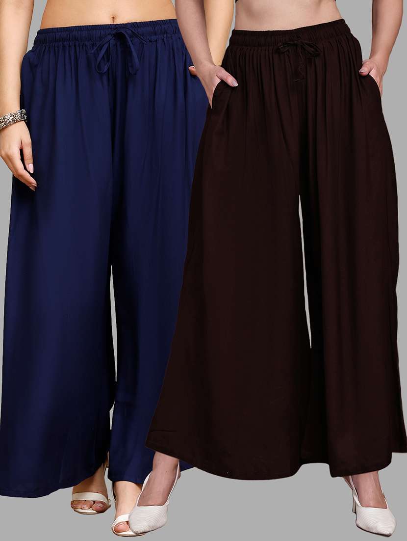 women pack of 2 solid high rise flared palazzo