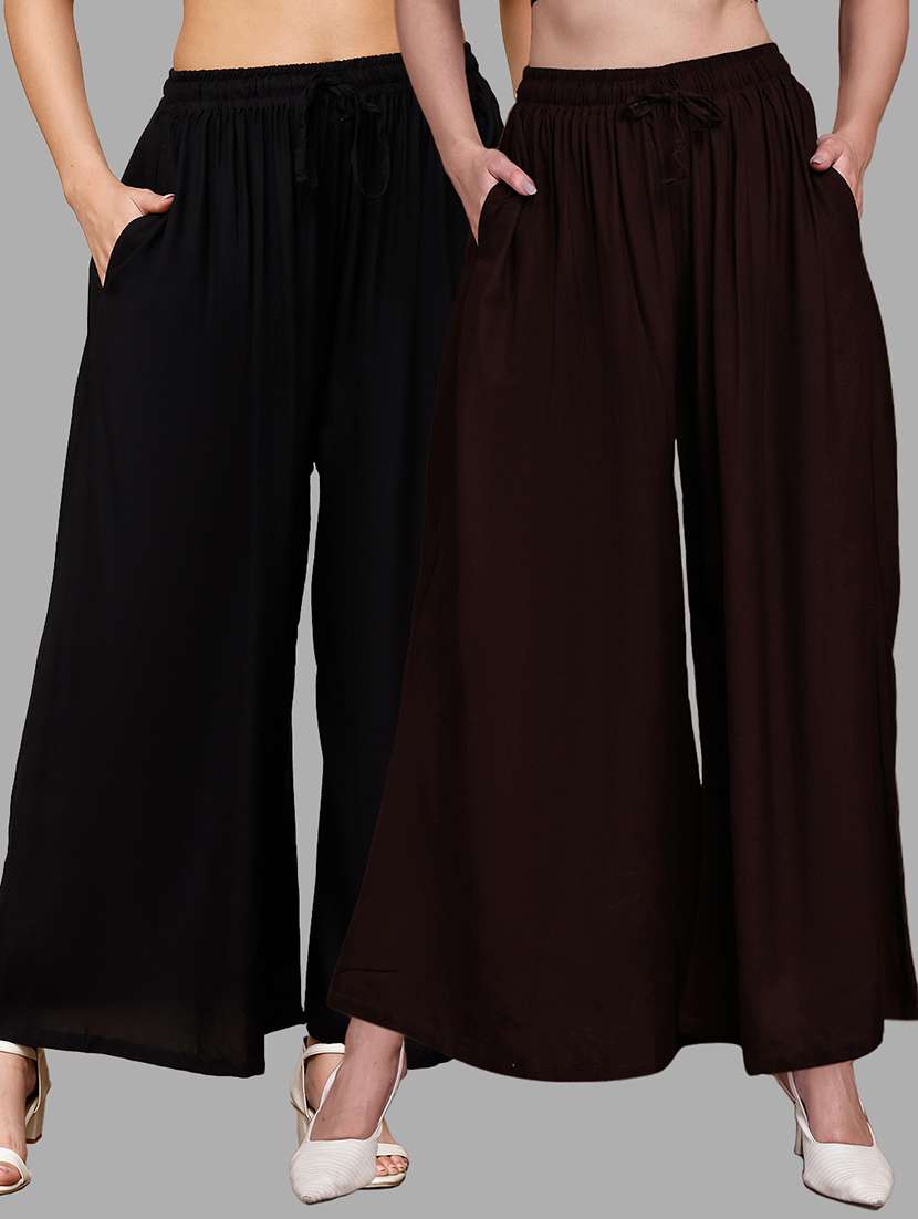 women pack of 2 solid high rise flared palazzo