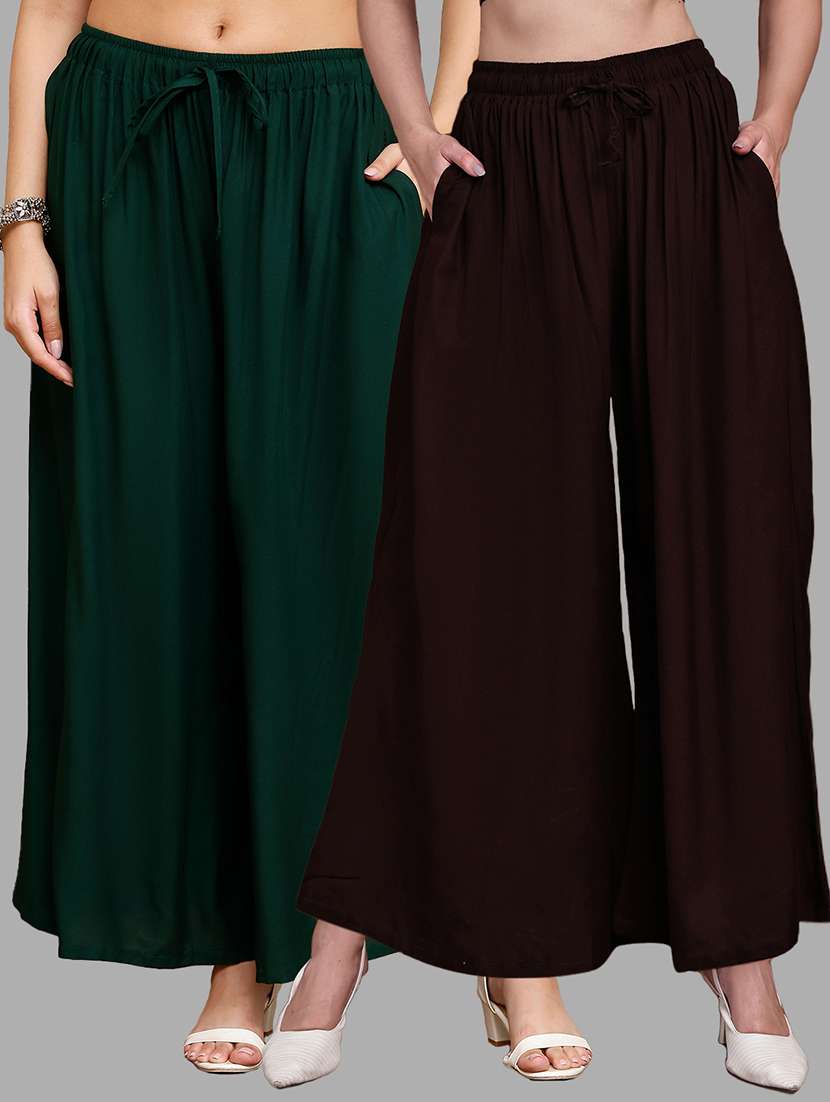 women pack of 2 solid high rise flared palazzo