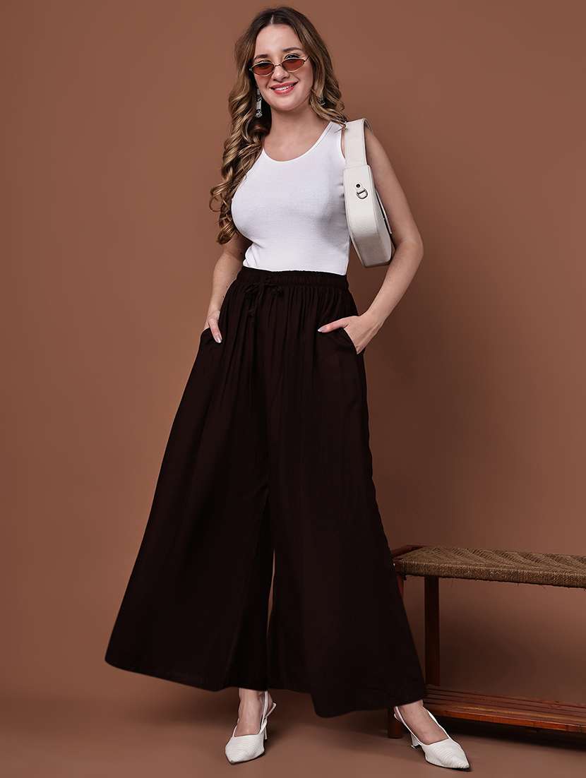 women pack of 2 solid high rise flared palazzo - 22092396 -  Standard Image - 3
