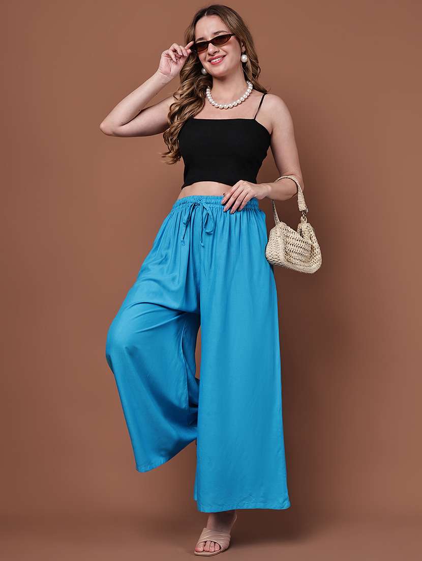 women pack of 2 solid high rise flared palazzo - 22092399 -  Standard Image - 3