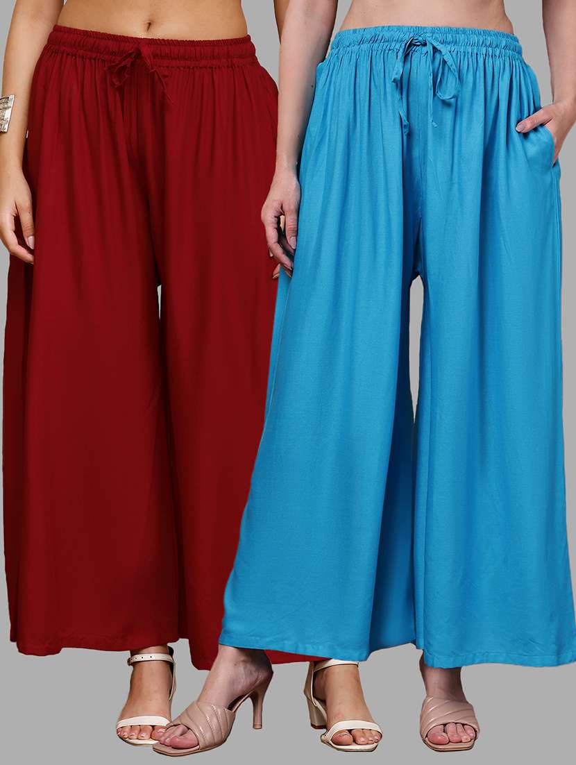 women pack of 2 solid high rise flared palazzo
