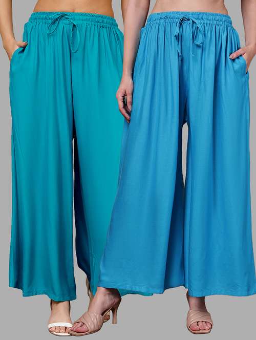 women pack of 2 solid high rise flared palazzo - 22092404 -  Standard Image - 0