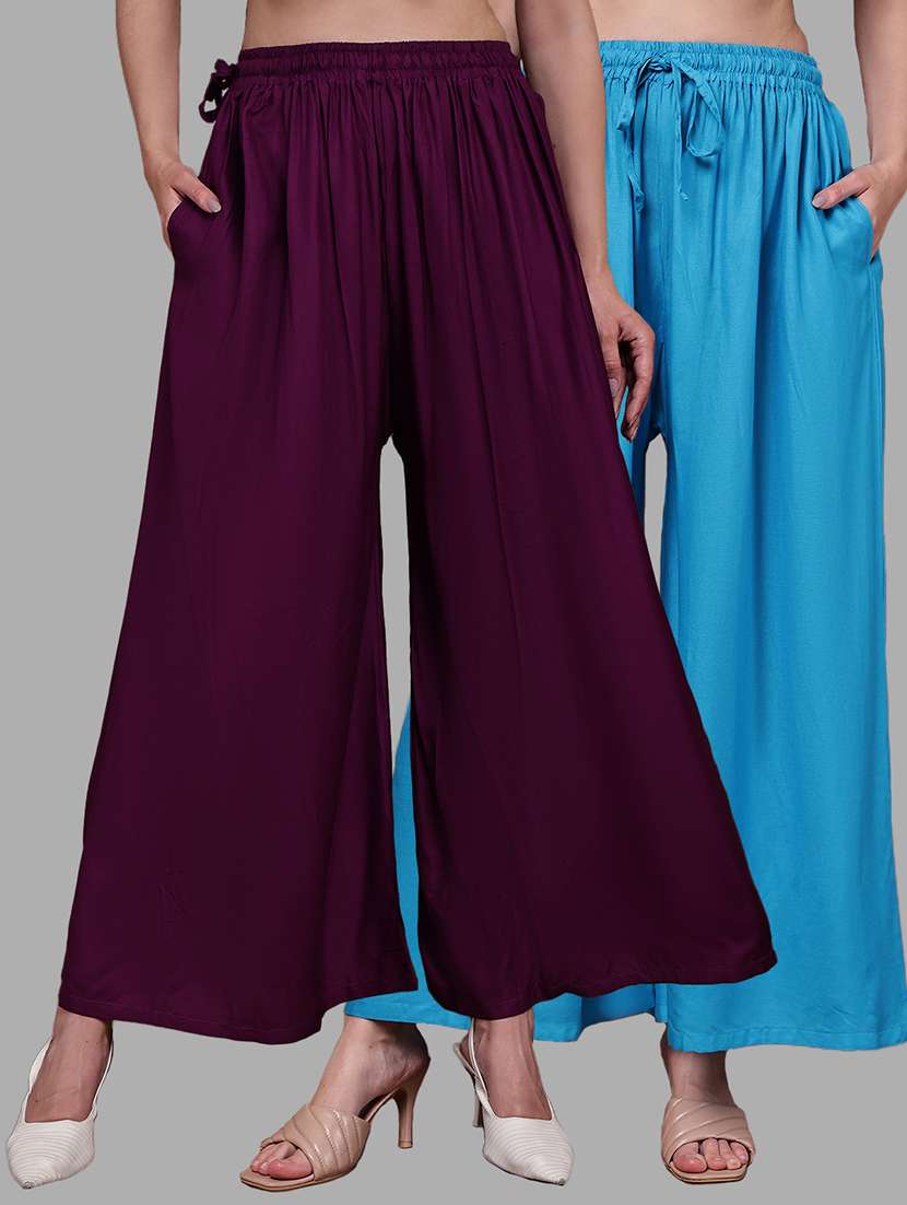 women pack of 2 solid high rise flared palazzo