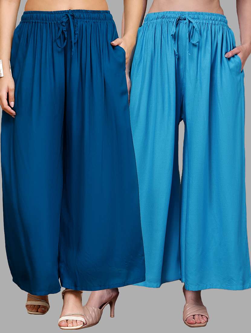 women pack of 2 solid high rise flared palazzo