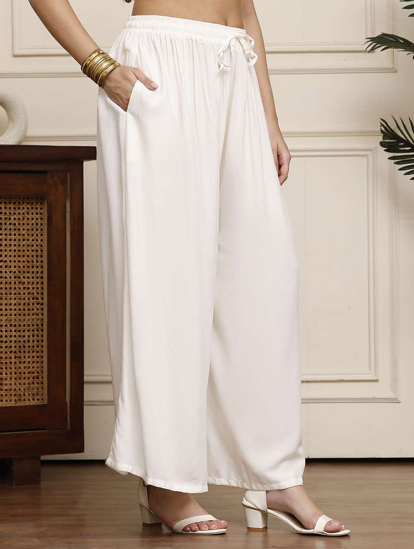 women pack of 2 solid high rise flared palazzo - 22092426 -  Standard Image - 3