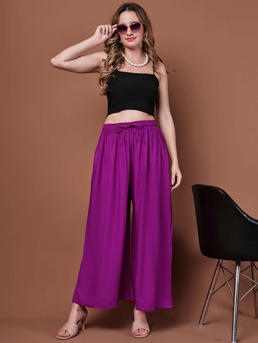 women pack of 2 solid high rise flared palazzo - 22092443 -  Standard Image - 3