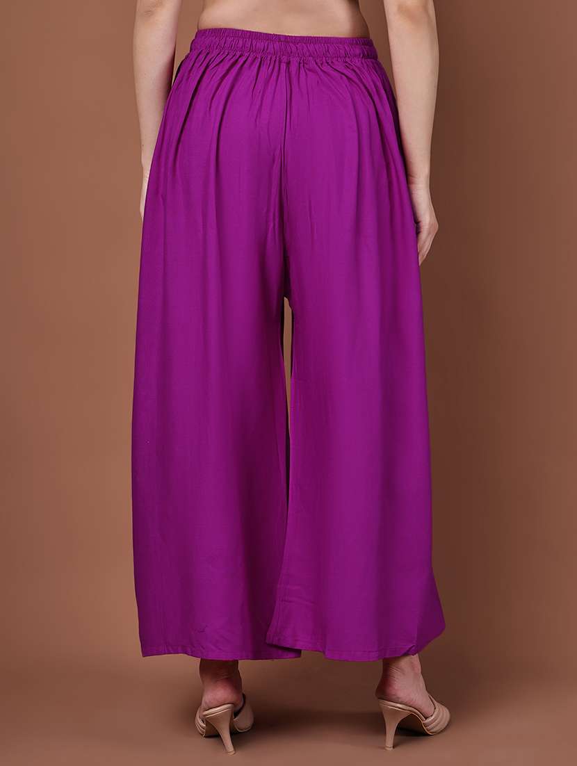 women pack of 2 solid mid rise flared palazzo - 22092447 -  Standard Image - 3