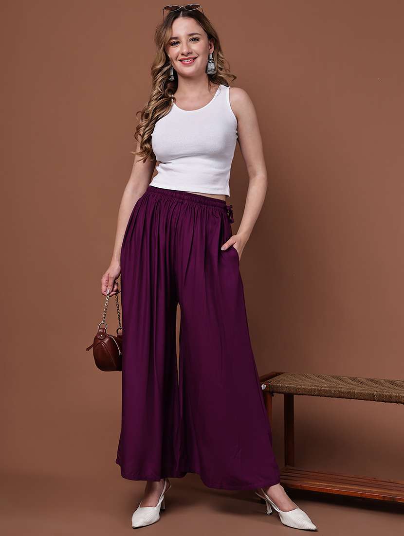 women pack of 2 solid mid rise flared palazzo - 22092462 -  Standard Image - 3