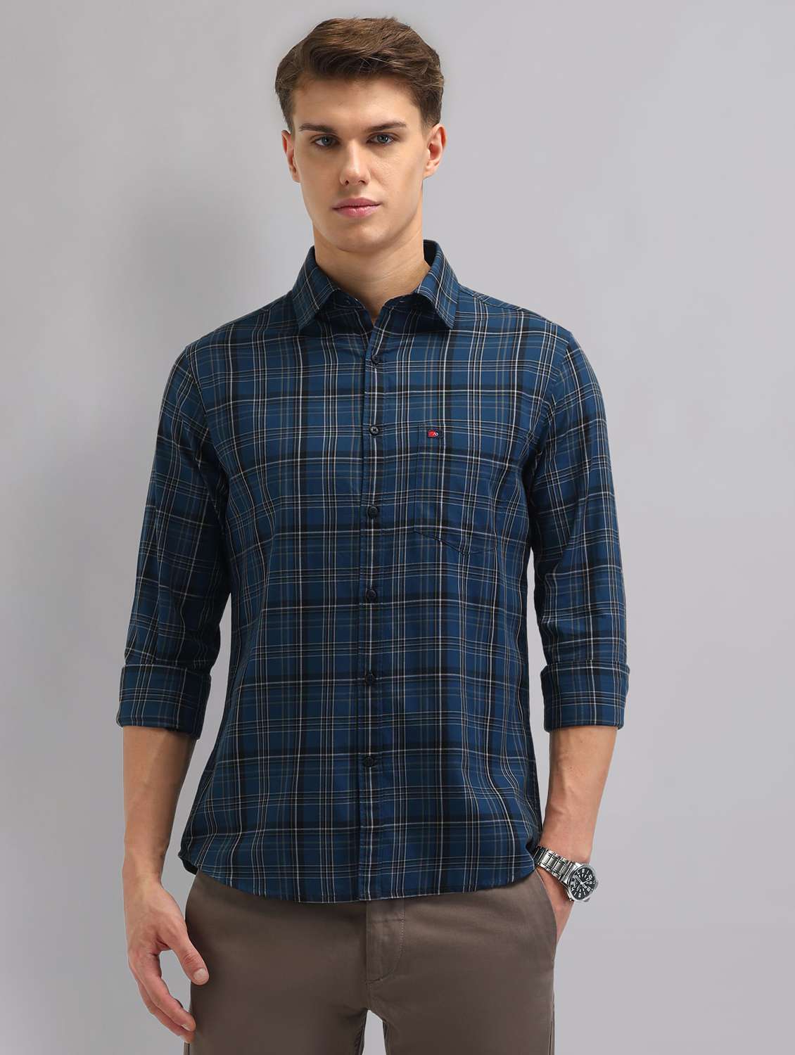 men checkered long sleeve regular fit casual shirt