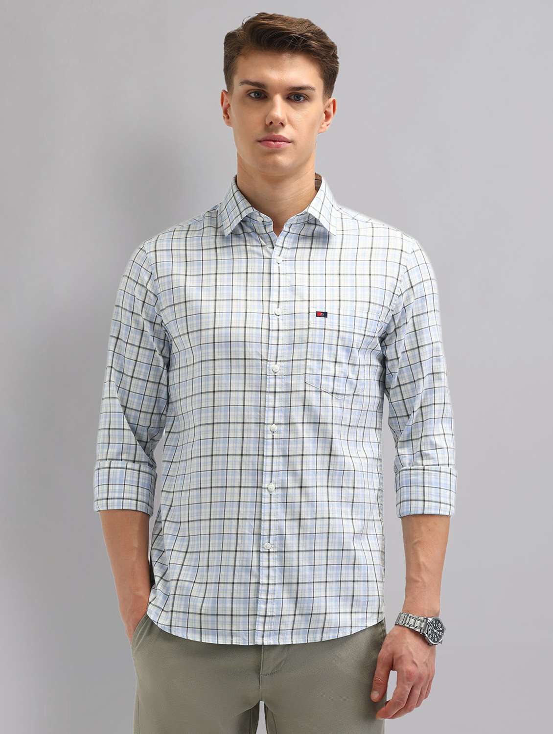 men checkered long sleeve regular fit casual shirt