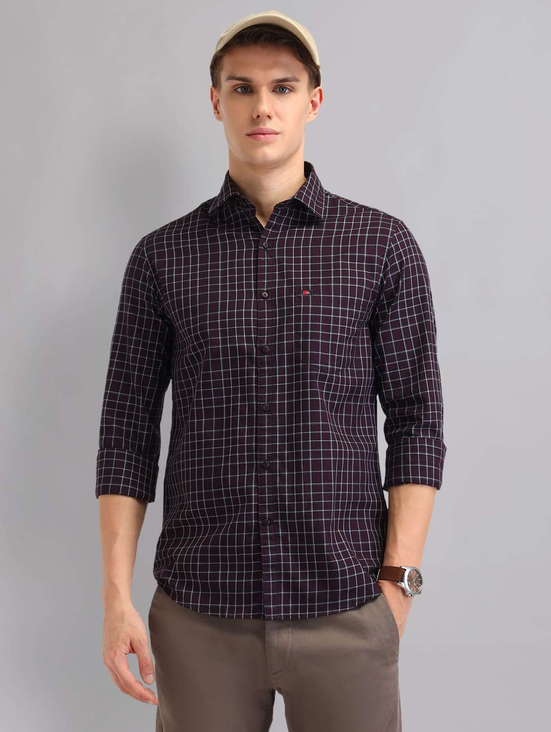 men checkered long sleeve regular fit casual shirt - 22092478 -  Zoom Image - 0