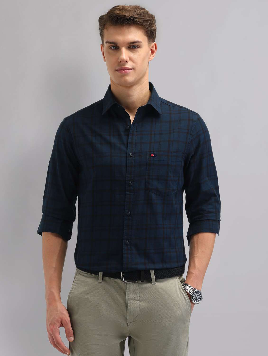 men checkered long sleeve regular fit casual shirt