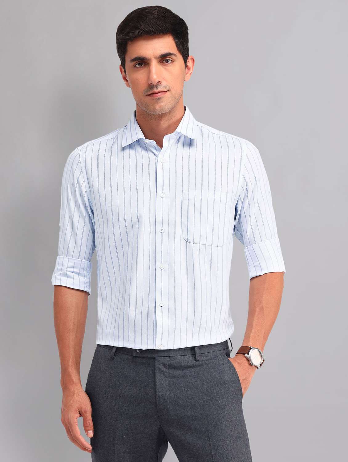 men striped long sleeve regular fit casual shirt