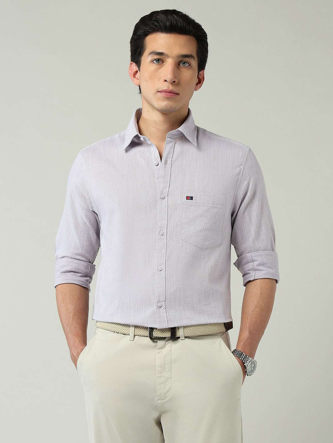 men self design long sleeve regular fit casual shirt