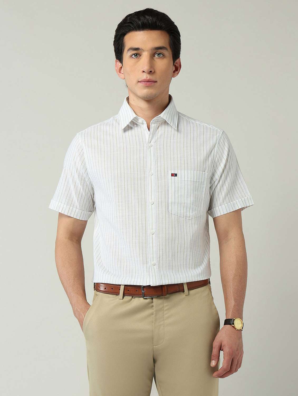 men striped short sleeve regular fit casual shirt