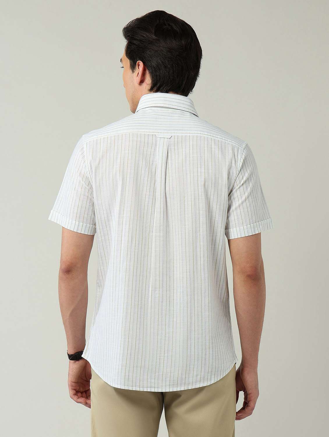 men striped short sleeve regular fit casual shirt - 22092491 - Standard Image - 3