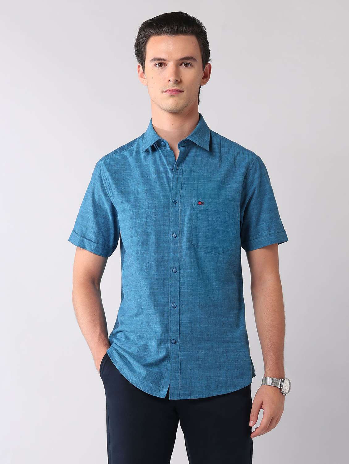 men self design short sleeve regular fit casual shirt