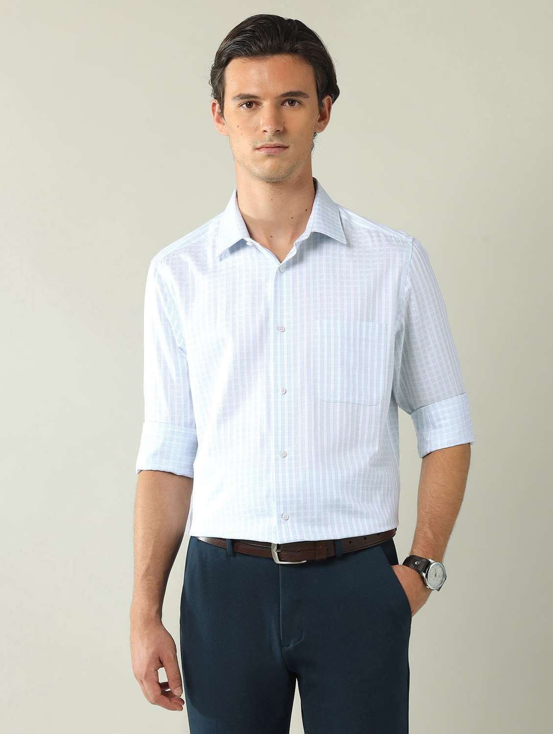 men checkered long sleeve regular fit formal shirt