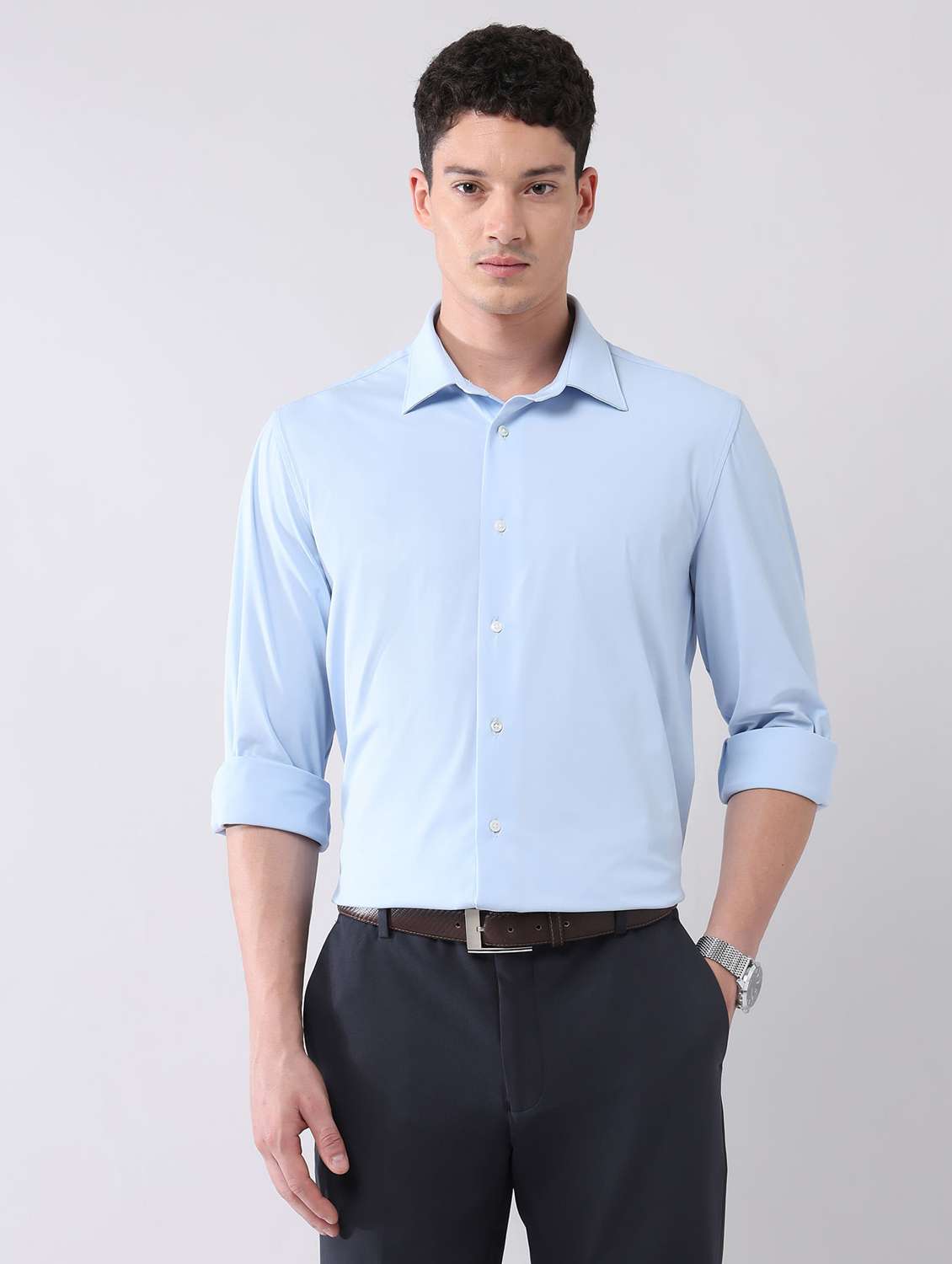 men solid long sleeve regular fit formal shirt