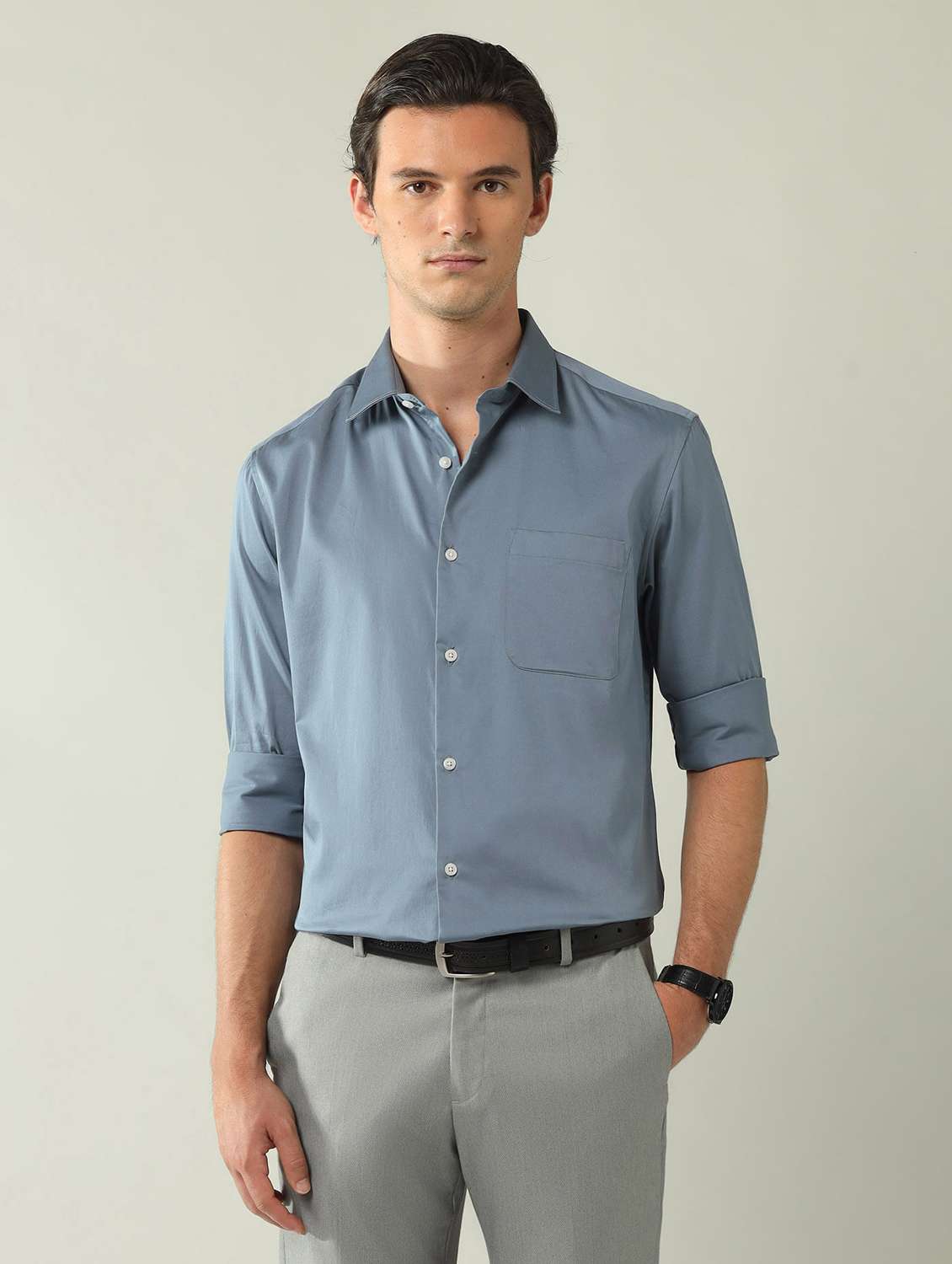 men solid long sleeve regular fit formal shirt